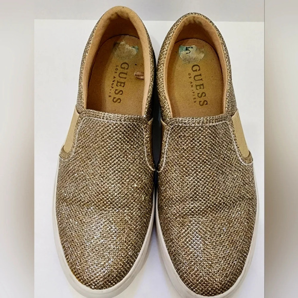 Guess Girls Gold Glitter Slip-On Shoes Girlhoodcore Comfy Soft Sneakers, sz 5.5 - Picture 5 of 15